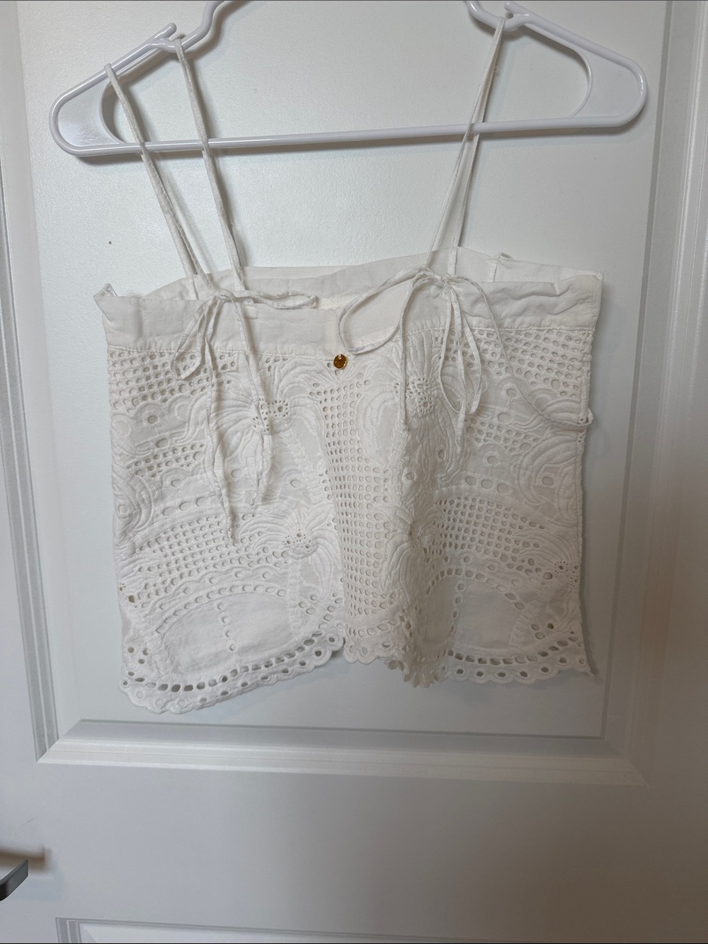 White Eyelet Lace Spaghetti Strap Top - Unbranded